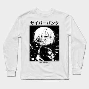 Cyberpunk Girl Manga Aesthetic Goth Grunge White Long Sleeve T-Shirt